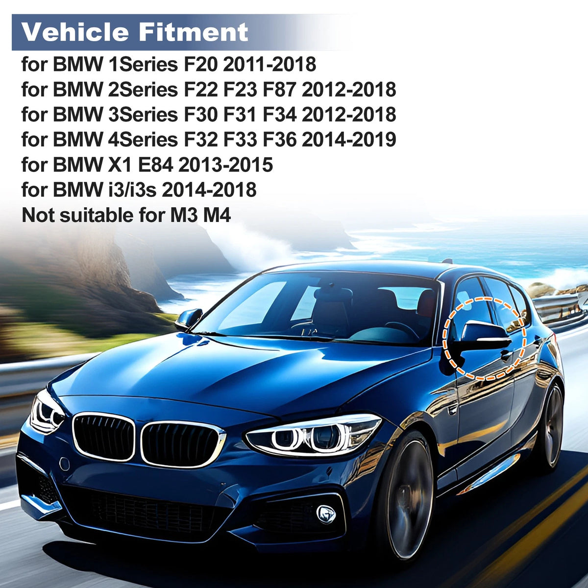 1 Pair Rearview Mirror Cover Cap for BMW 1 Series F20 (2011–2018)