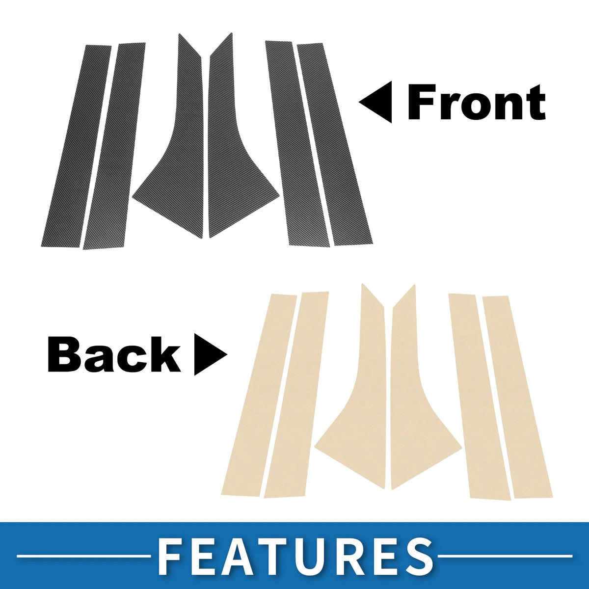 6pcs Door Pillar Window Trim for Ford Focus (2000–2007) Carbon Fiber Black