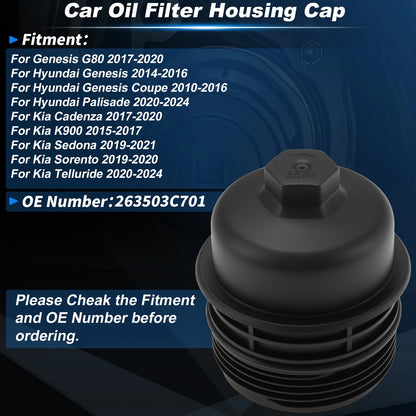 263503C701 Oil Filter Housing Cap for Genesis G80 (2017–2020) Black Plastic