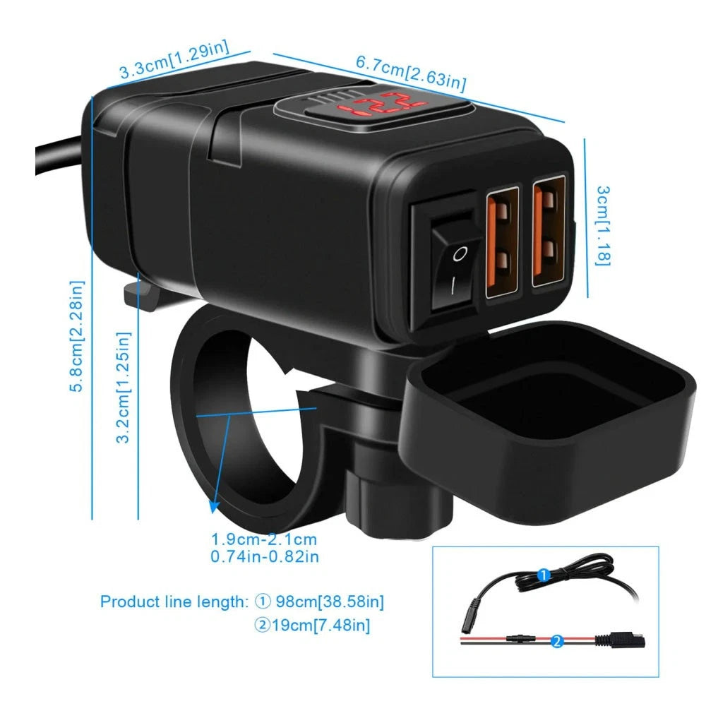 Dual USB Fast Charger Adapter for Motorcycle (LED, Waterproof)