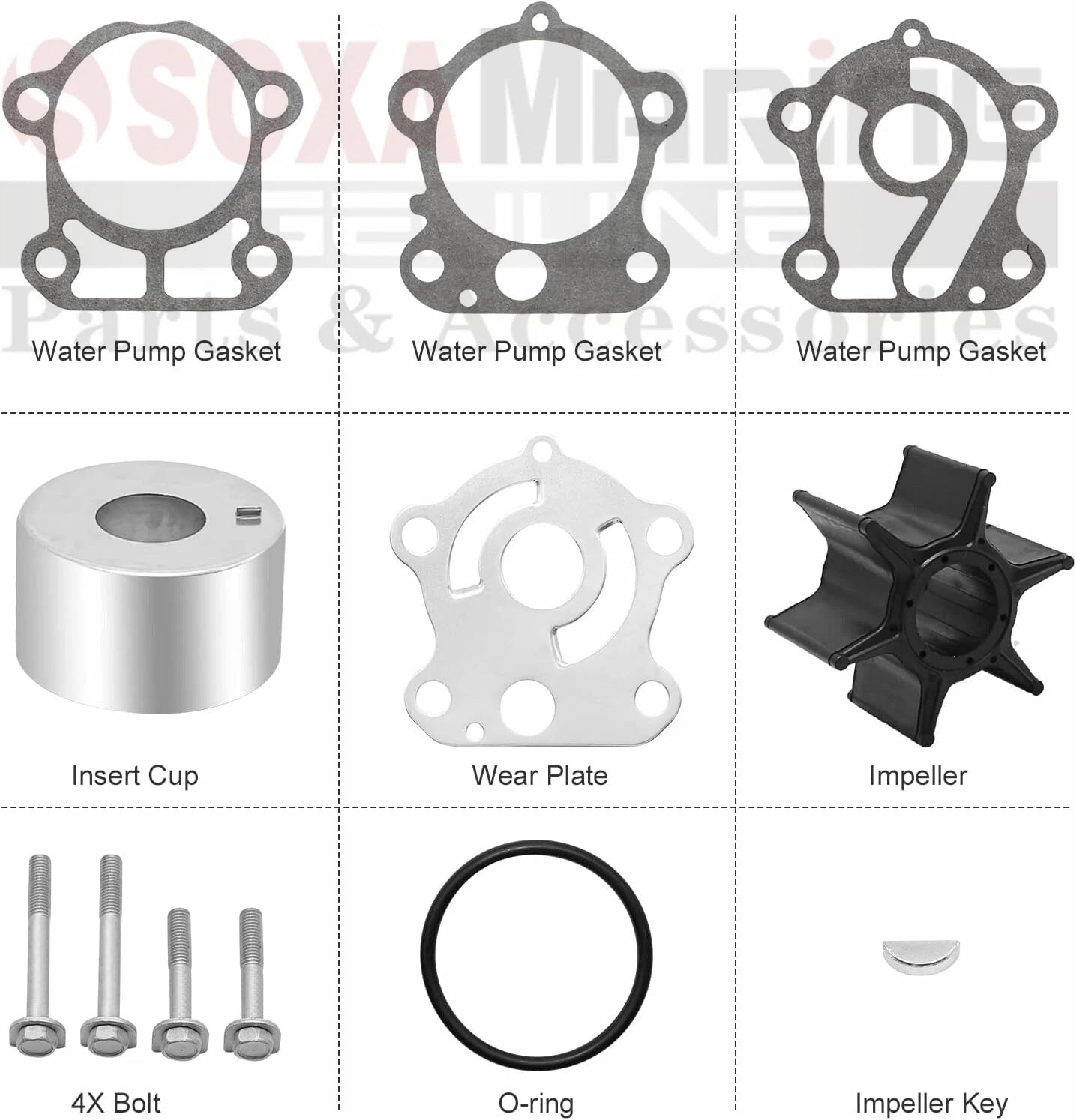 Water Pump Rebuild Kit for Yamaha Marine F75 F80 F90 F100 (18-3409, 67F-W0078-01)