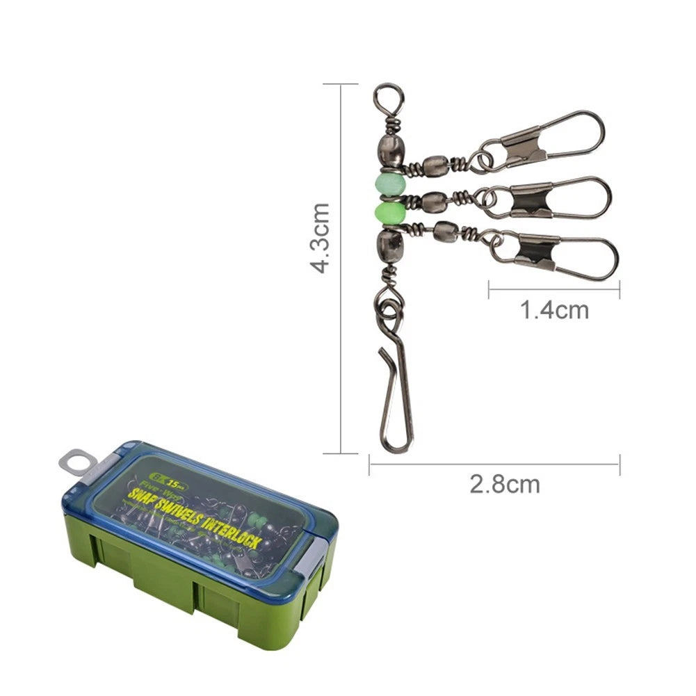 20pcs Luminous Silicone Strip Fishing Swivels with Solid Ring and Snap