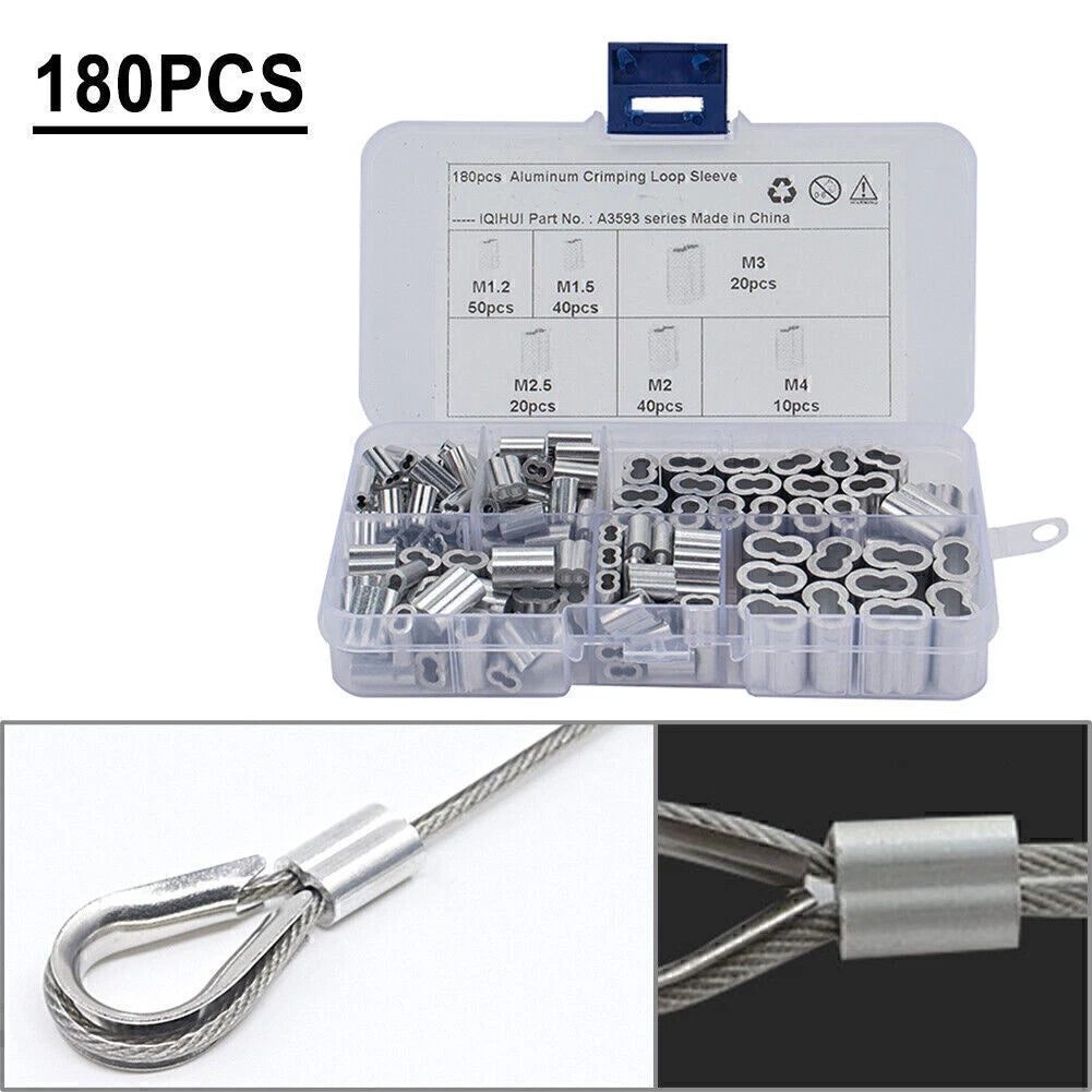 180Pcs 6 Size Double Barrel Ferrule Crimping Loop Sleeve For Wire Rope Cable po