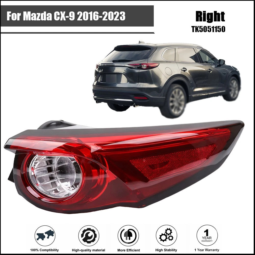 Tail Light Assembly Right Side Rear Outer LED for Mazda CX-9 (2016–2023)