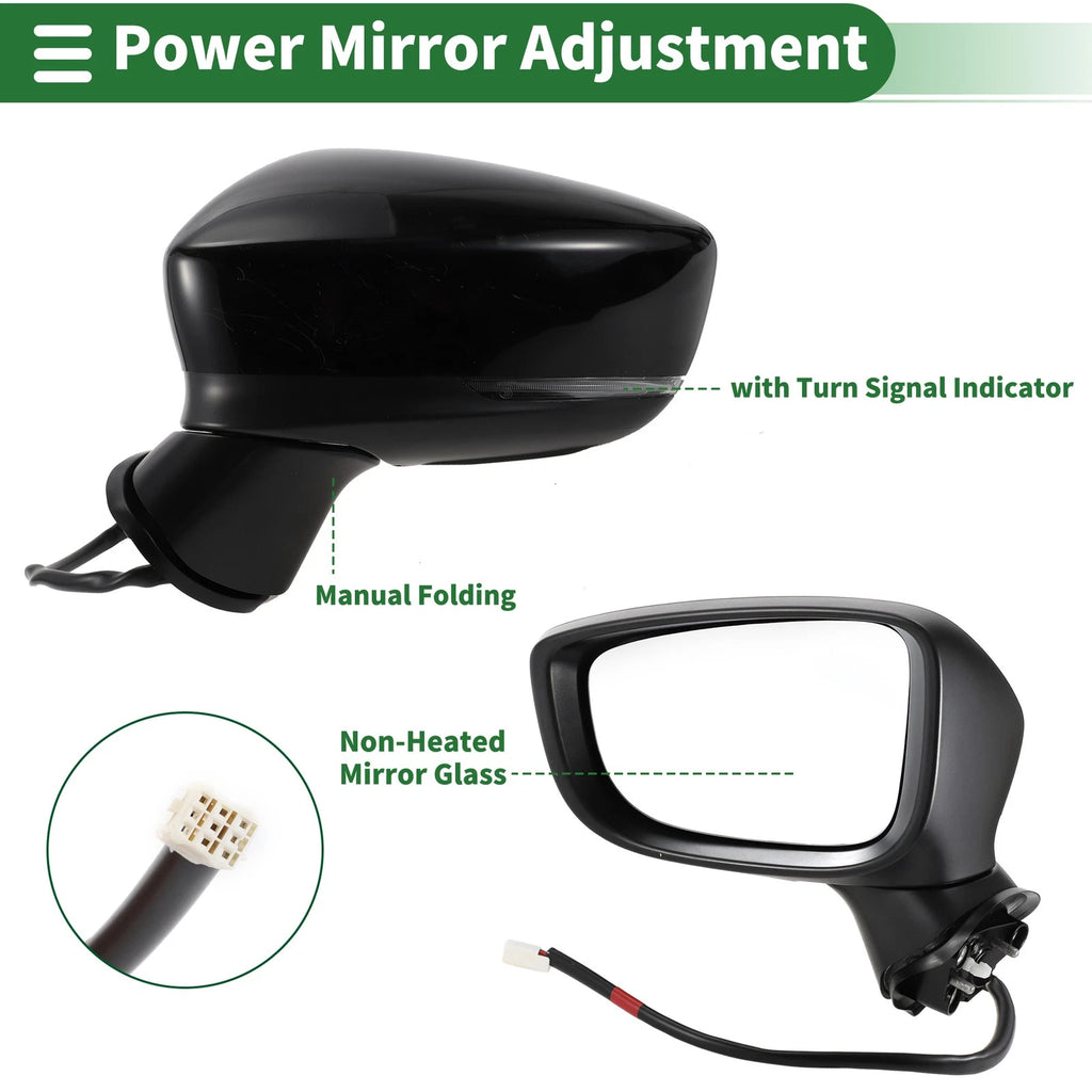 Left Side Door Mirror Replacement Manual Folding Black for Mazda 3 (2017–2018)