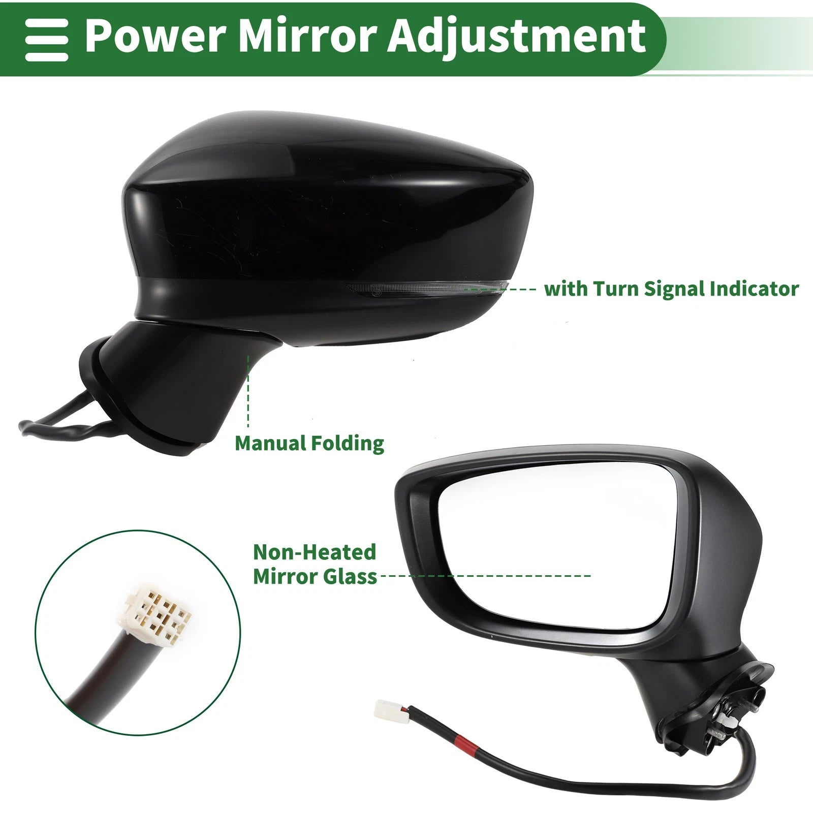 Left Side Door Mirror Replacement Manual Folding Black for Mazda 3 (2017–2018)