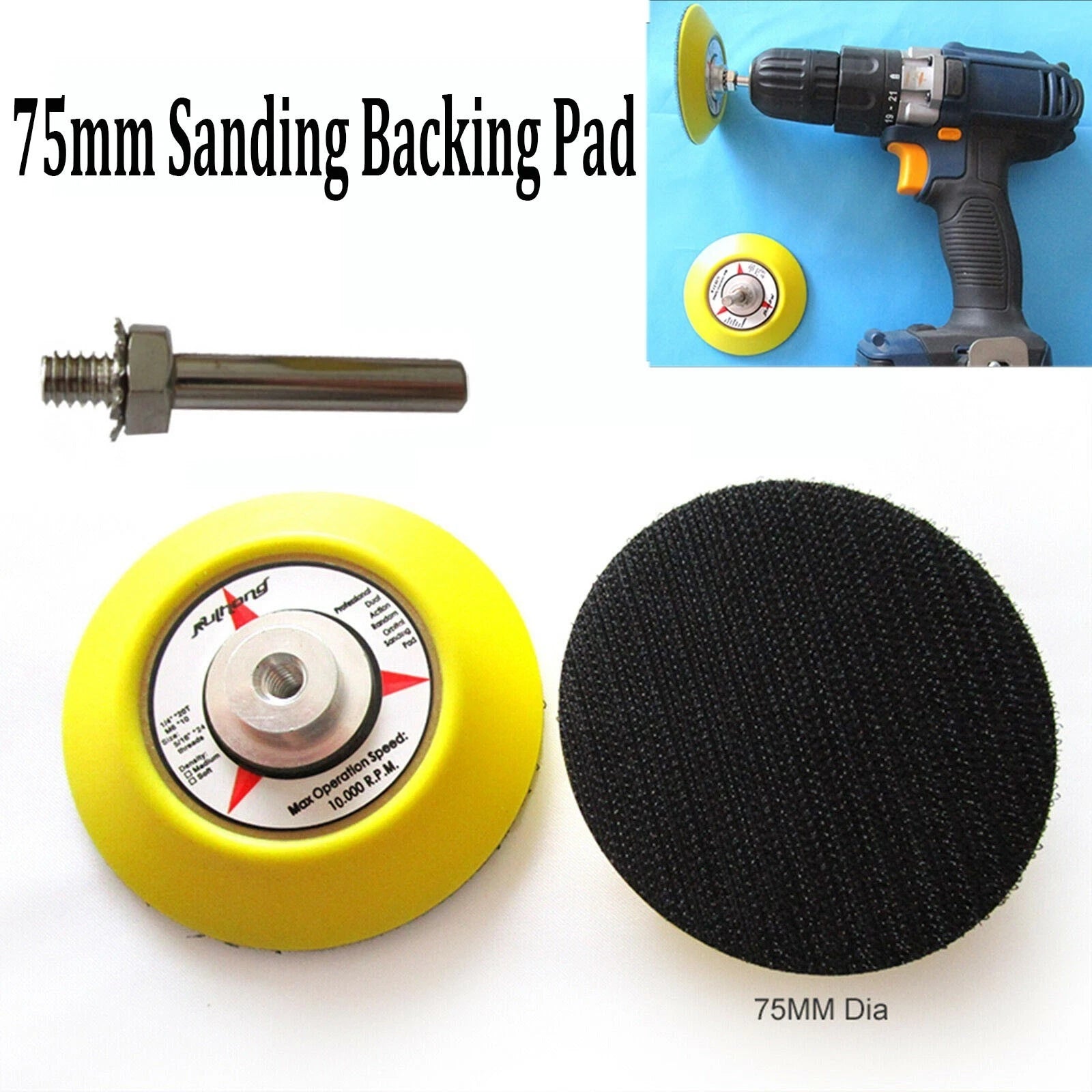 75mm Hook & Loop Backing Pad for AU Sanding Polishing Disc with Drill Attachment