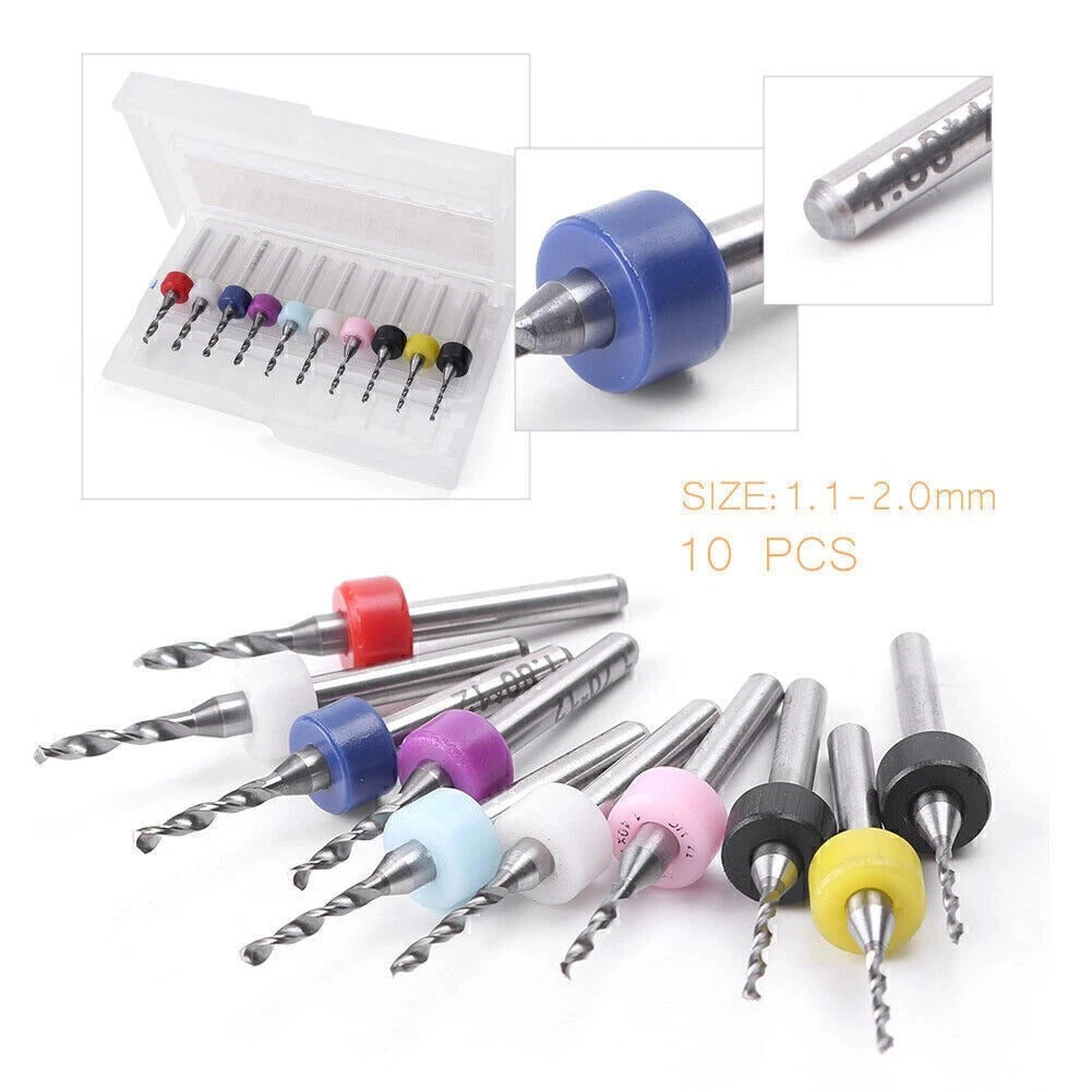 10PCS Carbide Micro Drill Bits Set for PCB CNC Circuit Board (1.1mm–2.0mm)