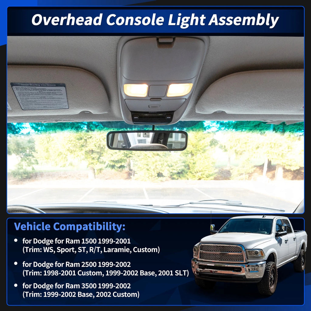 Dome Light Overhead Console Assembly for Dodge Ram 2500 3500 (1999–2002) Beige