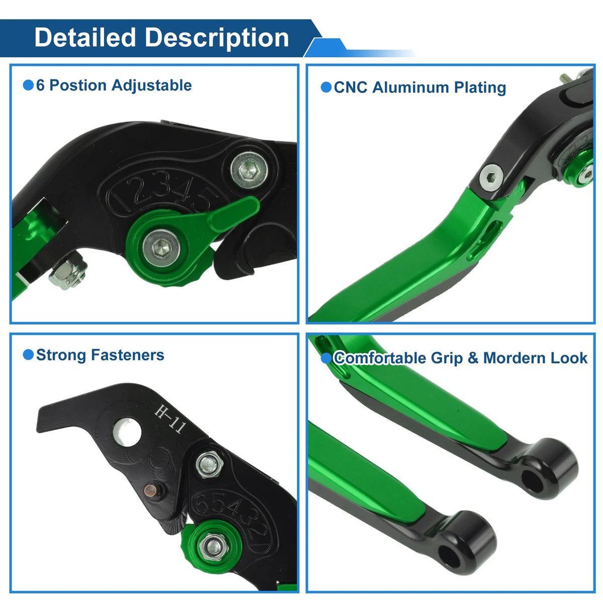 Brake Clutch Levers for Ducati 899 Panigale (2014–2015) Black Green 1 Pair