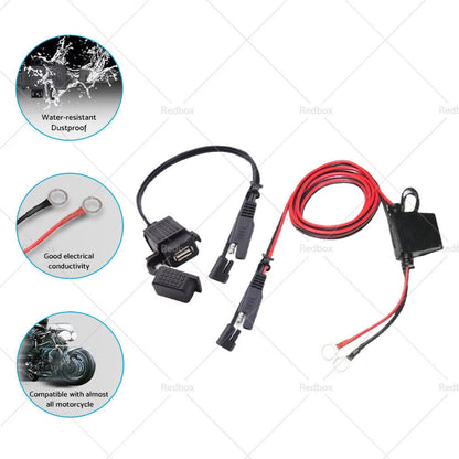 2X SAE to USB Charger Cable Adapter for Motorcycle GPS Phone