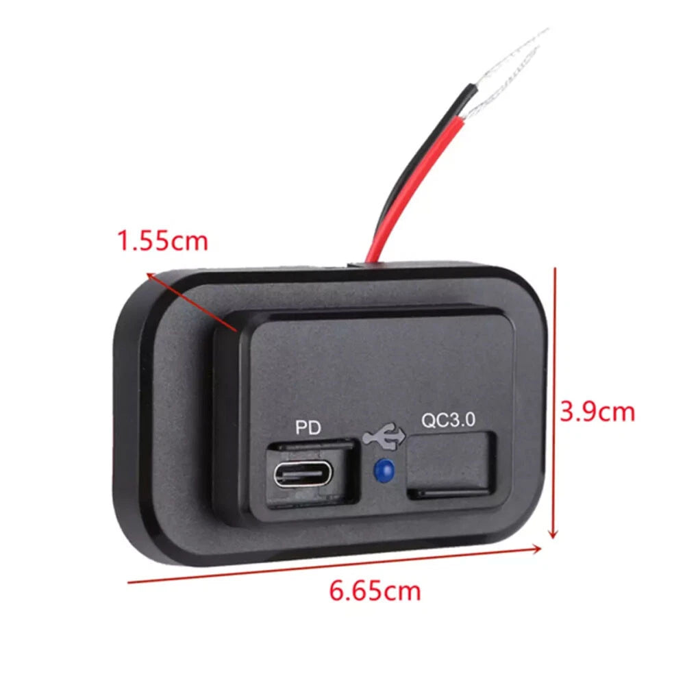 Dual USB Fast Charger Socket for Car Boat RV (QC3.0 PD Type-C)