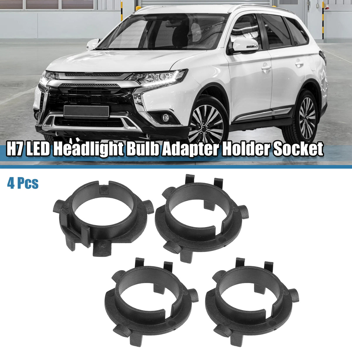 Set of 4 H7 LED Headlight Bulb Adapter Holders for Kia Cadenza (2014)