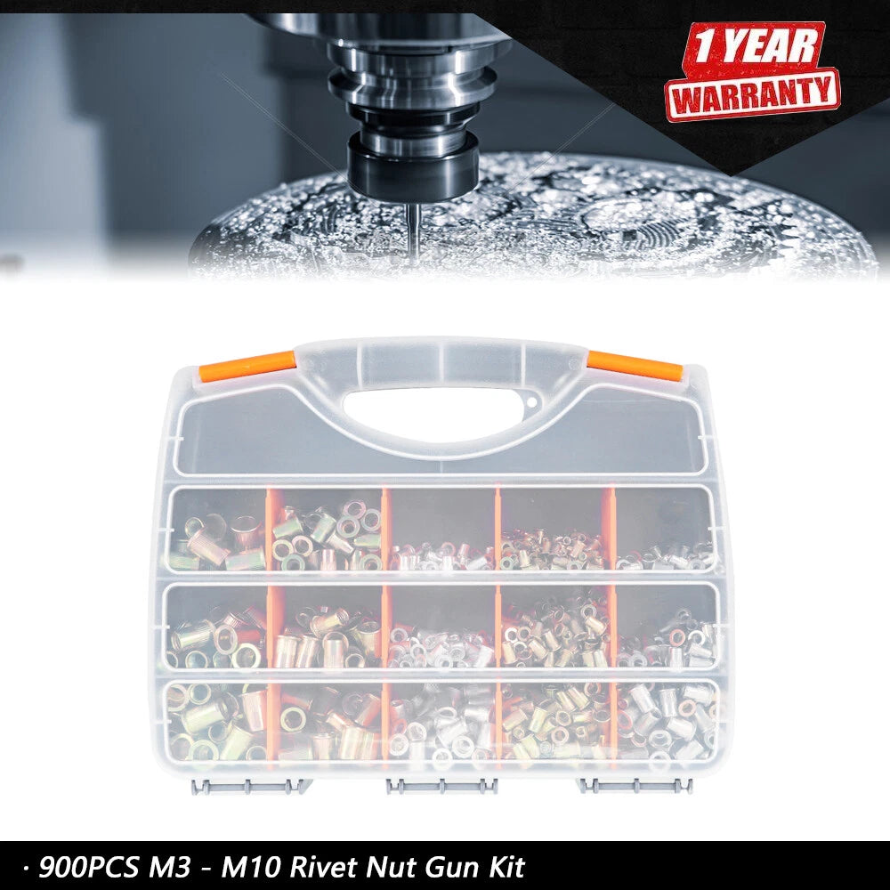 900PCS Rivet Nut Kit for M3 - M10 Nutsert Tool