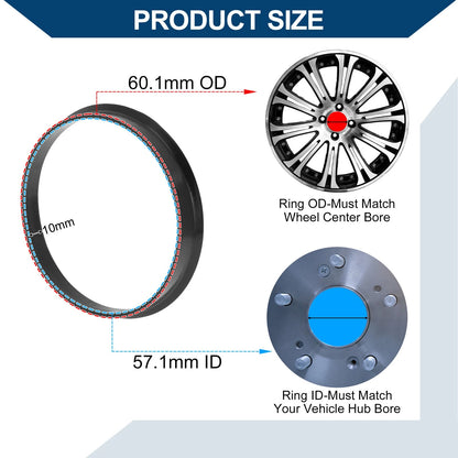2X Wheel Hub Centric Rings for Car (OD 60.1mm to ID 57.1mm) Black Polycarbonate