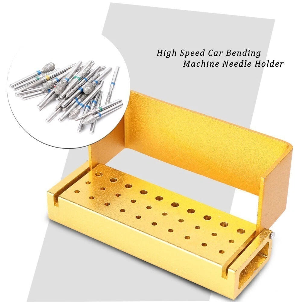 30x Dental Diamond Burs Drill Set with Gold Disinfection Bur Block