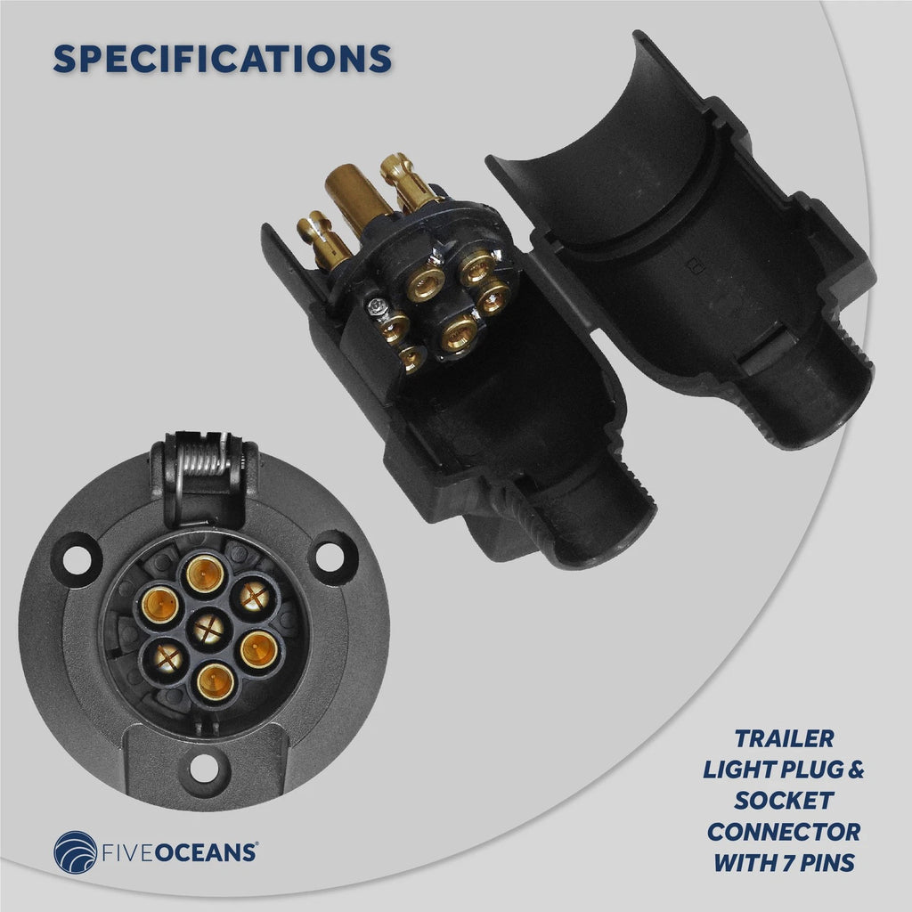 7-Way Round Trailer Plug Adapter and Socket for Five Oceans (FO2354-C1)