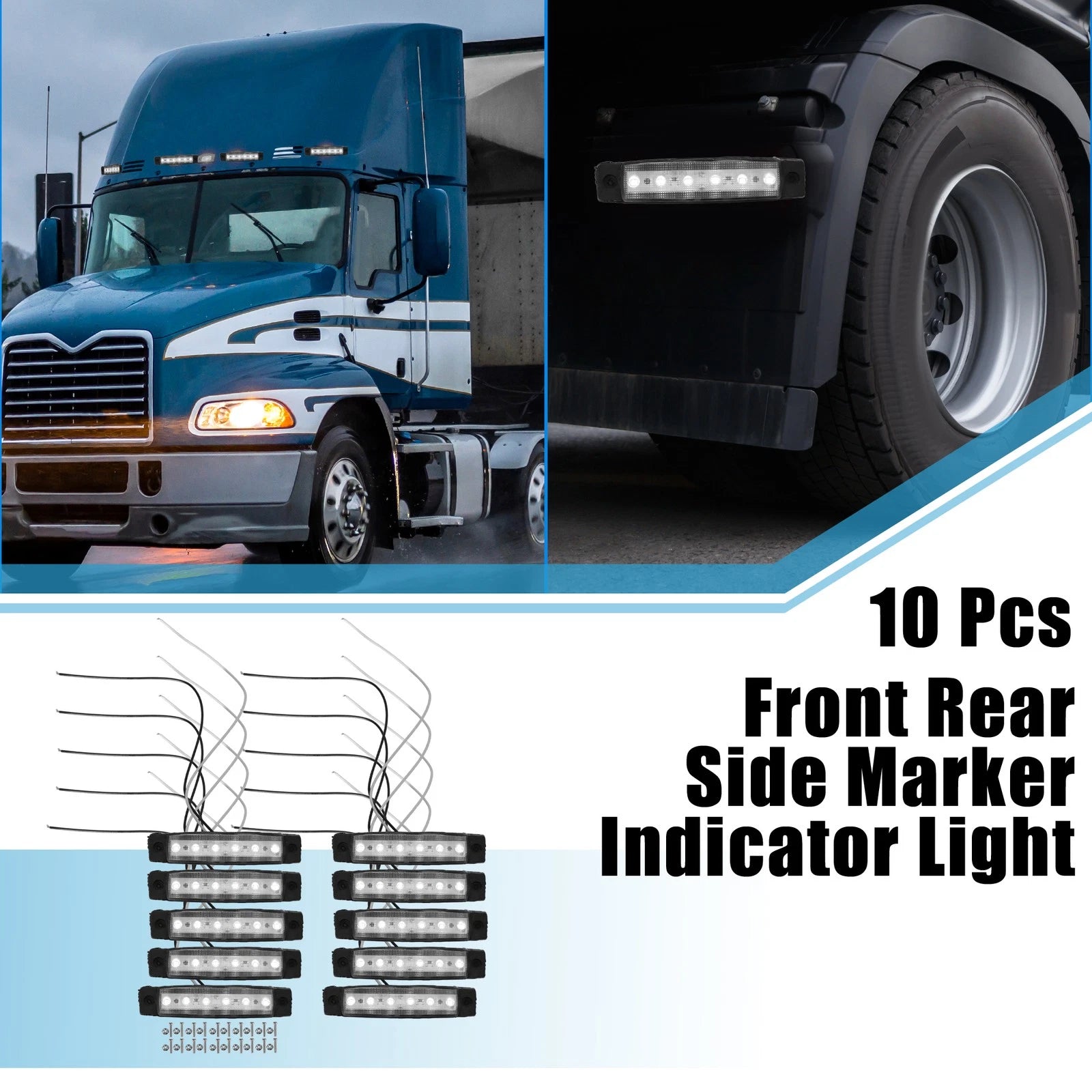 Side Marker Light 6 LED Front Rear for Trailer Truck RV Van White (Set)