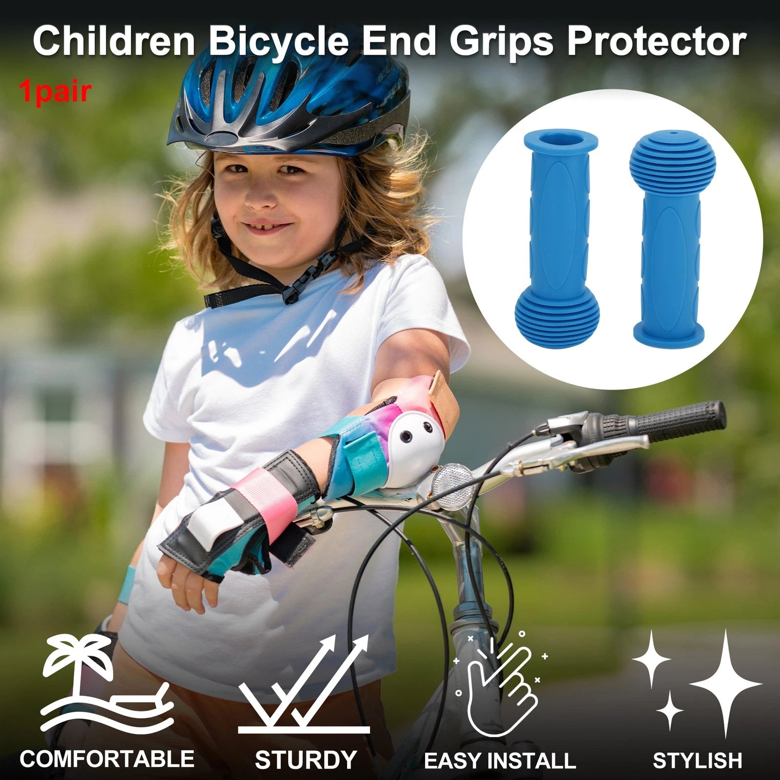 Handlebar Grip Covers 110mm Soft MTB End Grips Protector for Blue Pair