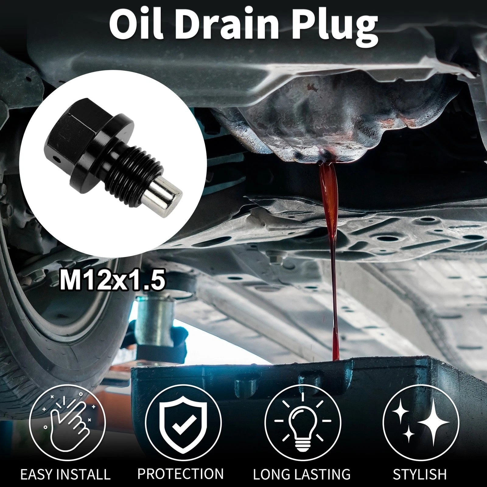 Oil Drain Plug for M121.5, Black, 1 Pc