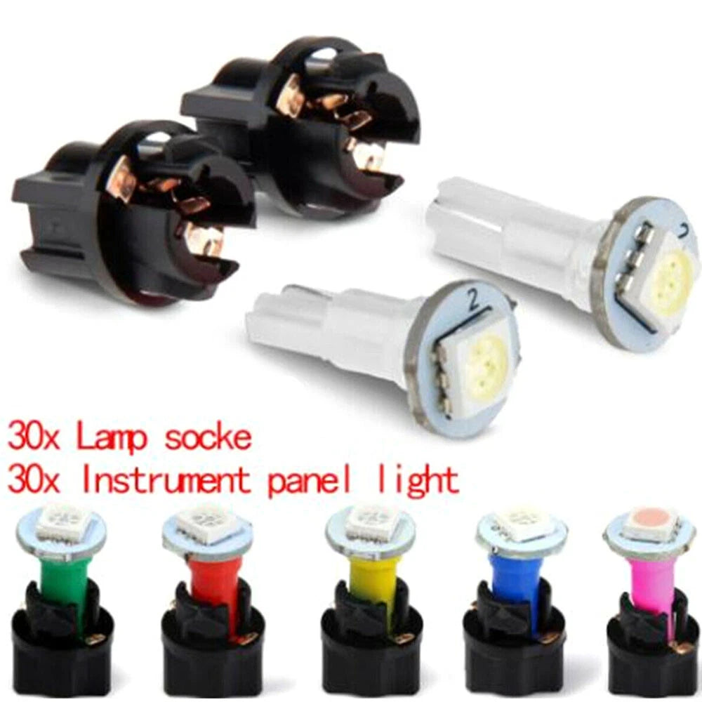 Set of 30 T5 Instrument Panel Light Bulb Socket for Car Dash LED