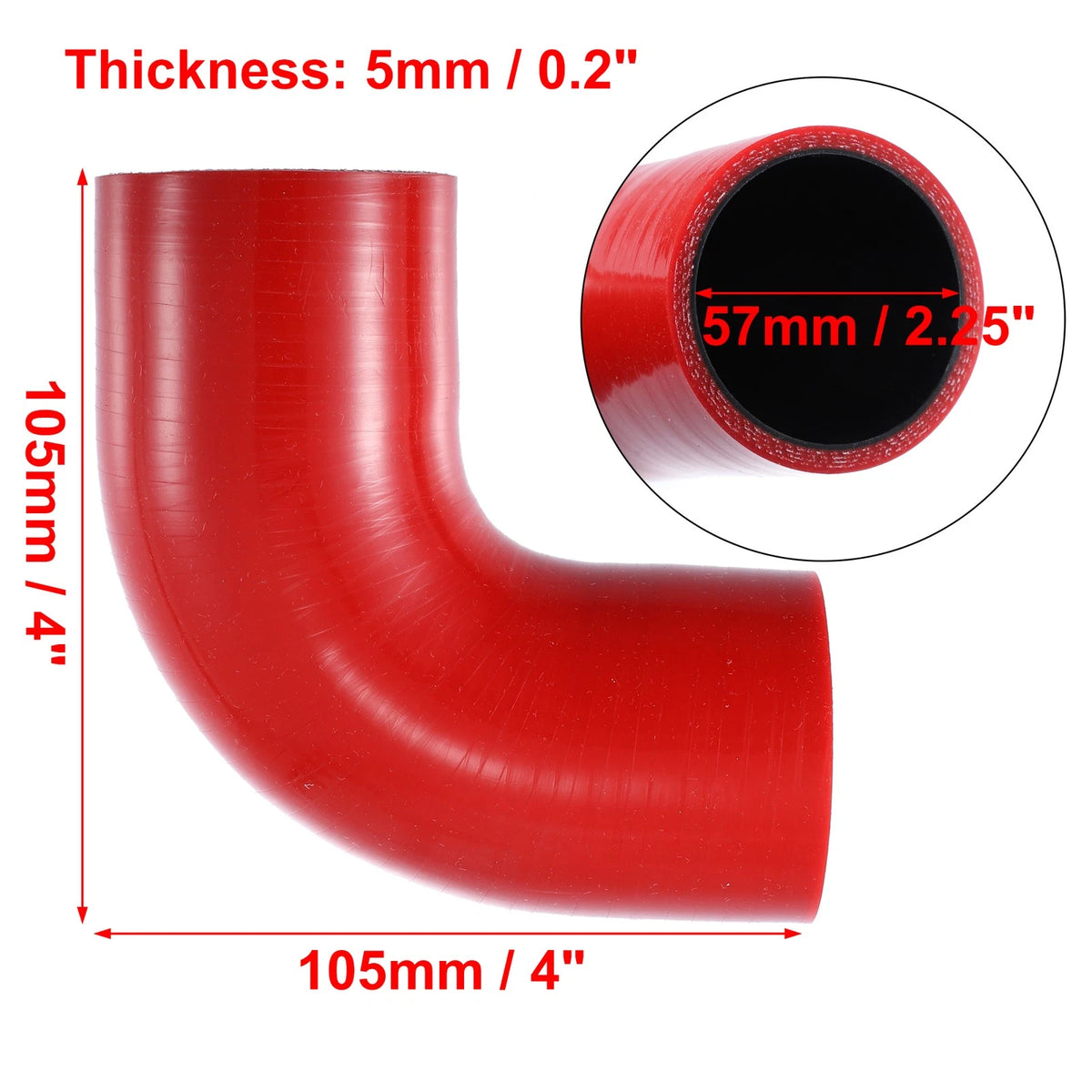 Set of 2 Silicone Reducer Hose Couplers 57mm 2.25" ID 90 Degree Red