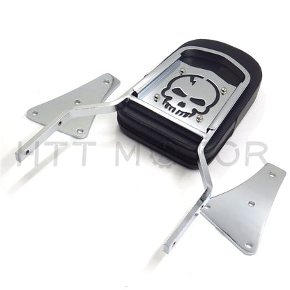 Chrome Skull Backrest Sissy Bar with Leather Pad for Kawasaki Vulcan 1500 (1986–2013)