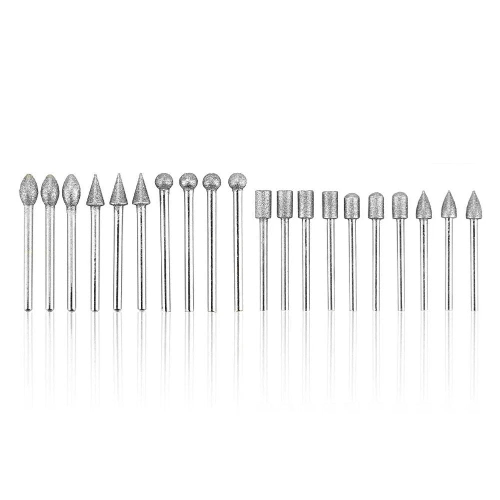 20 Pcs Rotary Tool Bits Diamond Burr 3mm Shank for Carving Grinding