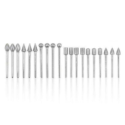 20 Pcs Rotary Tool Bits Diamond Burr 3mm Shank for Carving Grinding