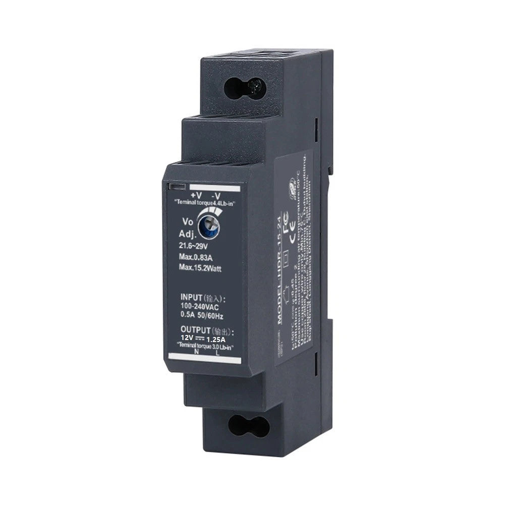 12V 15W Switching Power Supply HDR 15 12 with DIN Rail Mount