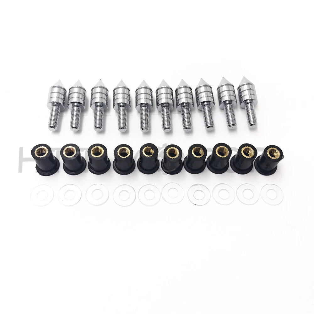 10X Windshield Bolts Screw Kit for Honda Suzuki Yamaha Kawasaki (Chrome)