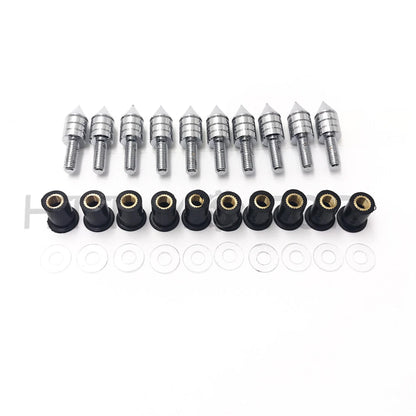 10X Windshield Bolts Screw Kit for Honda Suzuki Yamaha Kawasaki (Chrome)