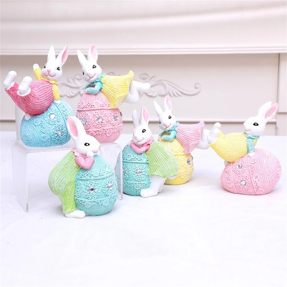 Set of 2 Easter Bunnies Decorative Figurines in Resin