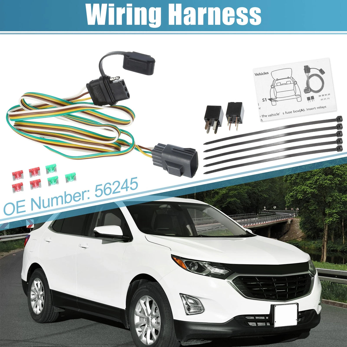 Trailer Wiring Harness 4 Pin 4 Way Replacement Set for Chevrolet Traverse (2014–2017)