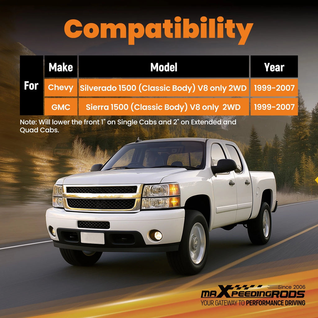 2" Front Lowering Coil Springs Drop Kit for Chevrolet Silverado 1500 (1999–2007)