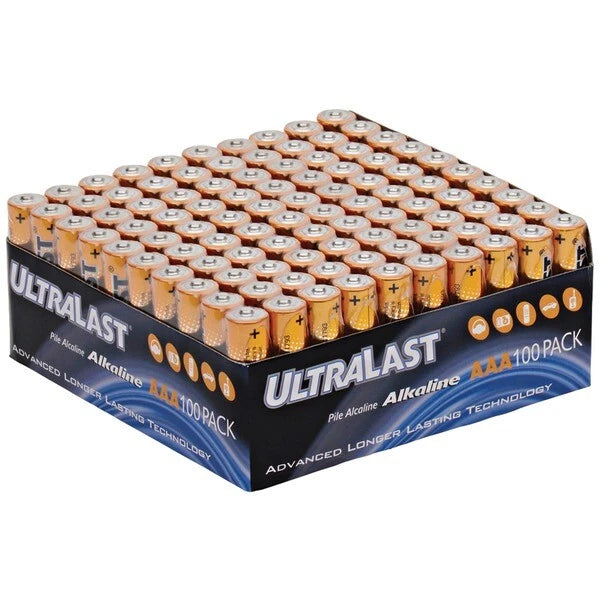 Set of 100 Alkaline AAA Batteries for Ultralast ULA100AAAB