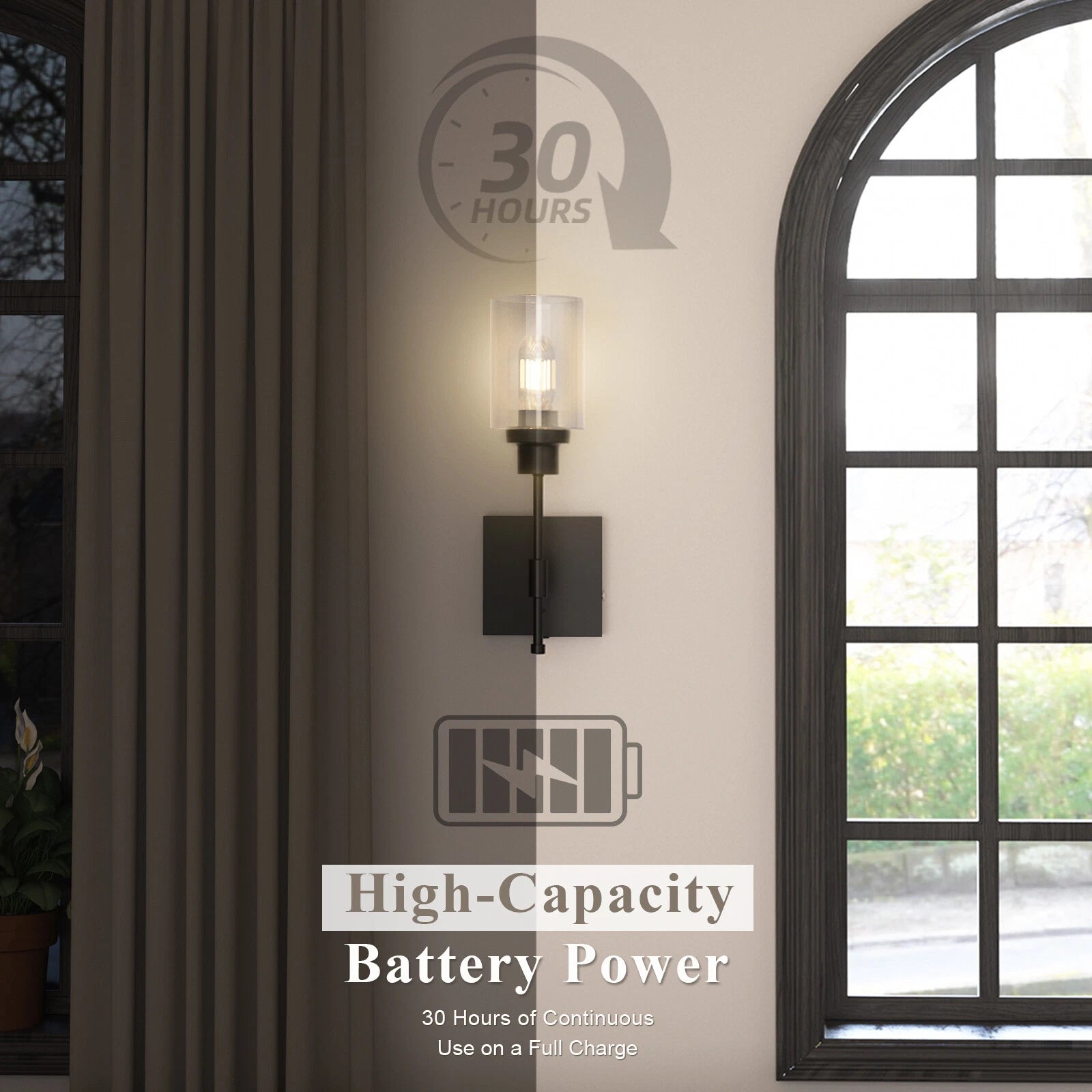 LED Wireless Wall Sconce Lamp Rechargeable Glass Black