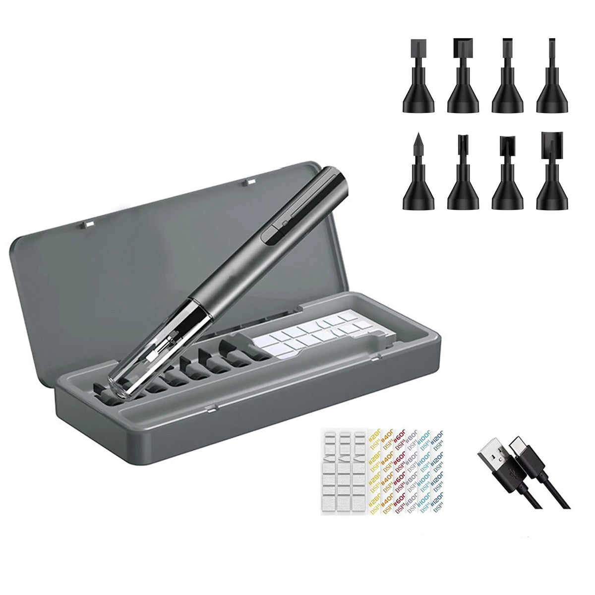 Reciprocating Sander Pen with 8 Bits & 7 Silicone Sandpapers