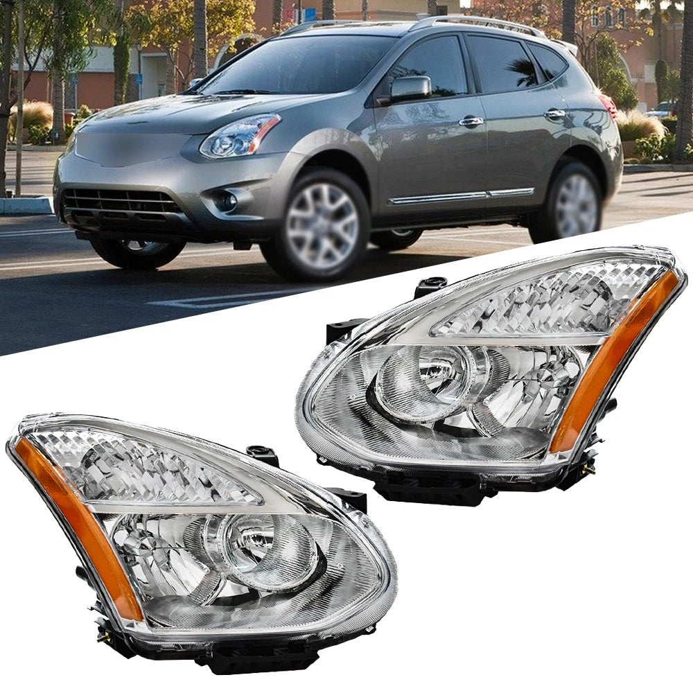 Headlights for Nissan Rogue (2008–2013) Halogen Chrome Left+Right Side