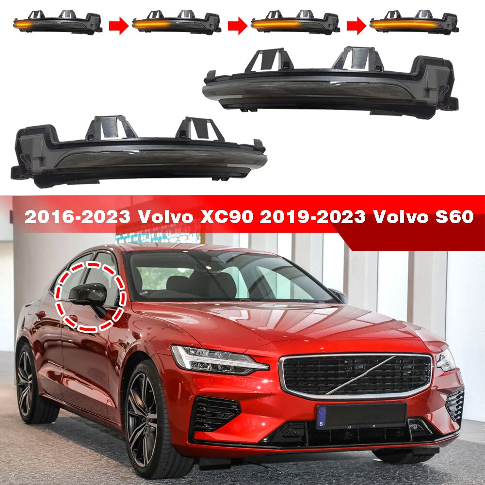 Dynamic Smoked LED Side Mirror Turn Signal Lamp for Volvo XC40 S60 V60 S90 V90 (2018–2023)