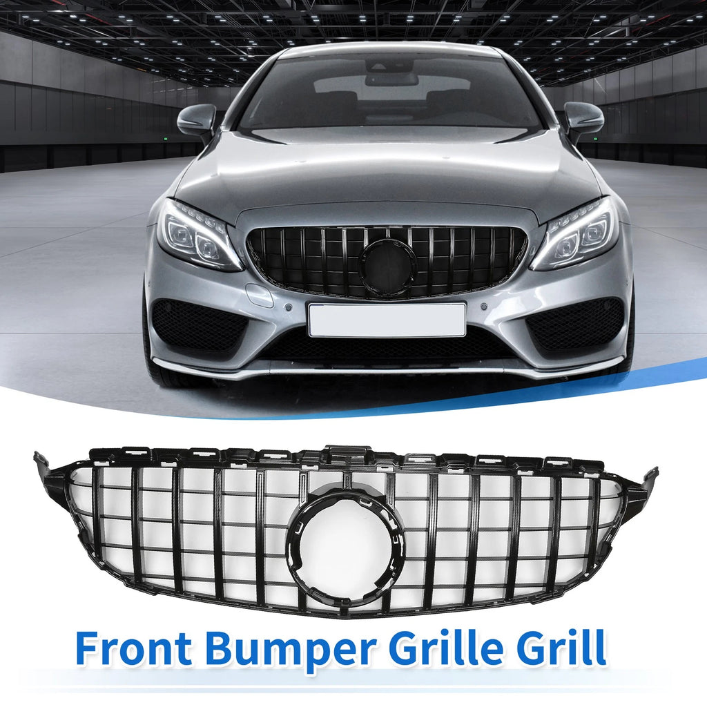 Front Upper Bumper Grille Grill Replacement for Mercedes-Benz C250 (2013-2016) Black
