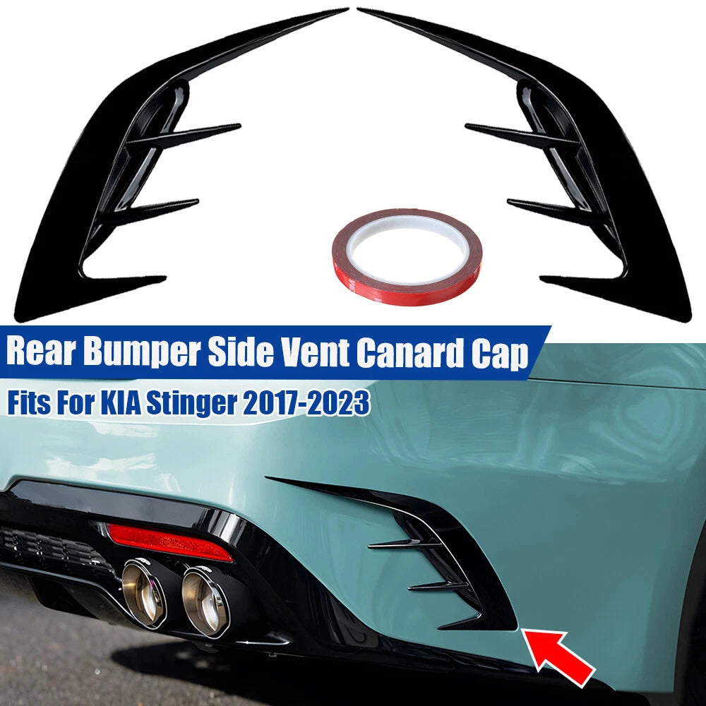 2pcs Gloss Black Rear Bumper Side Vent Canard Cover for KIA Stinger GT (2017–2023)