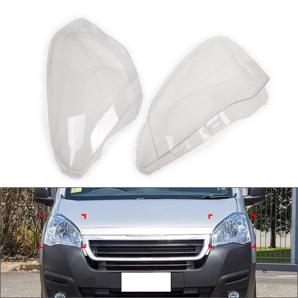 Pair Headlight Lens Housing for Peugeot Partner (2015–2018)