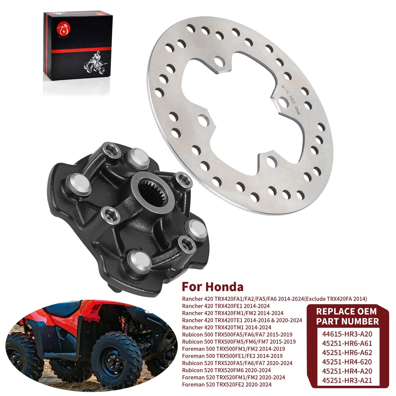 Front Left/Right Wheel Hub with Brake Disc for Honda 44615-HR3-A20 45251-HR6-A62