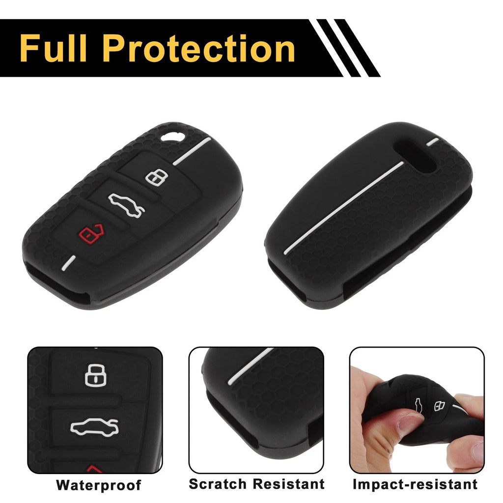 Car Key Case for Audi A1 (2010–2018) - Black White Line, 3 Buttons