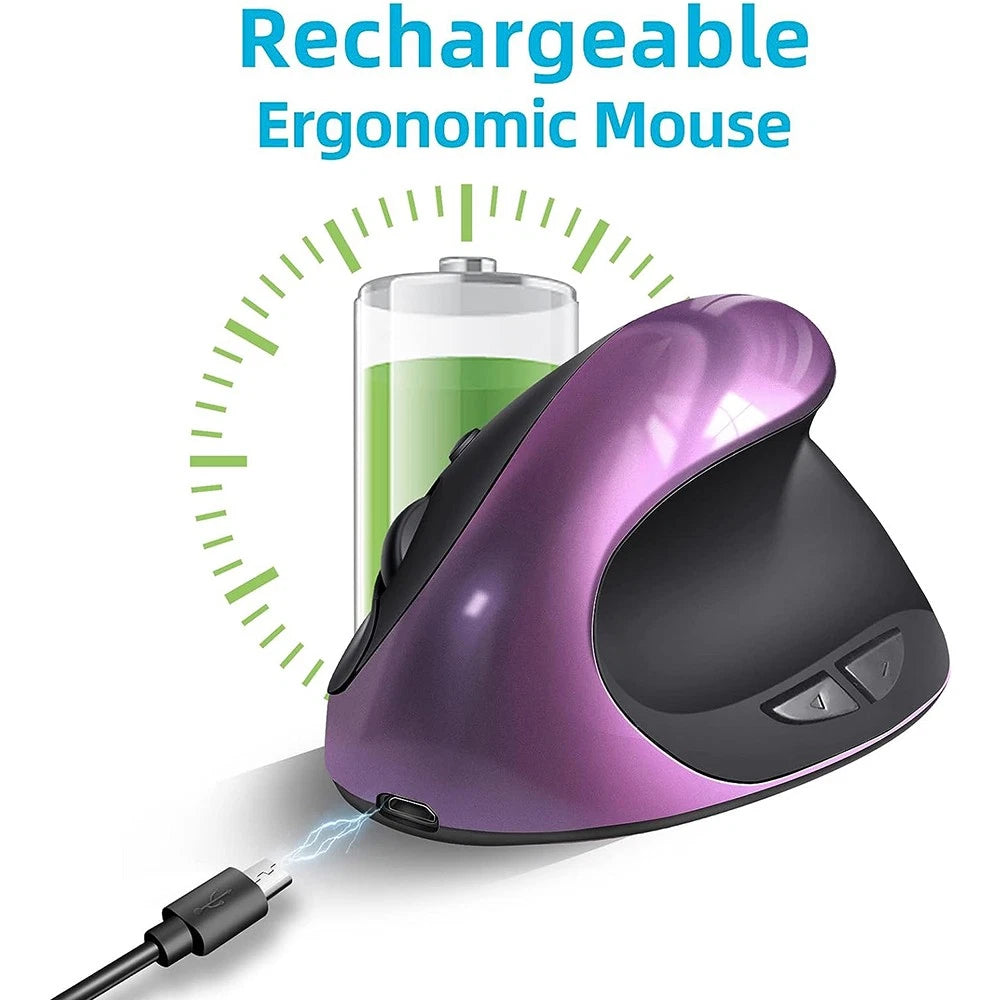 USB-Charging Wireless Ergonomic Mouse w/ 6 Button & 800/1200/1600 DPI Adjustable