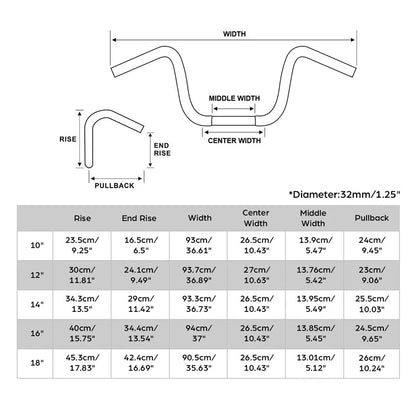 10'' 12'' 14'' 16'' 18'' Rise Ape Hanger Handlebar for Harley Softail (1984–2023)
