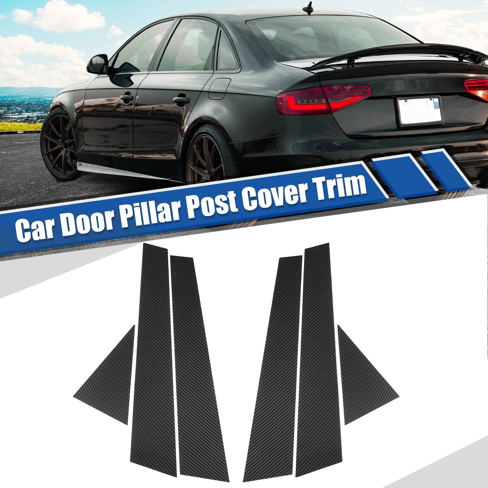Gloss Carbon Pattern Door Window Pillar Post Cover Trim for Audi A4 (2008–2016)