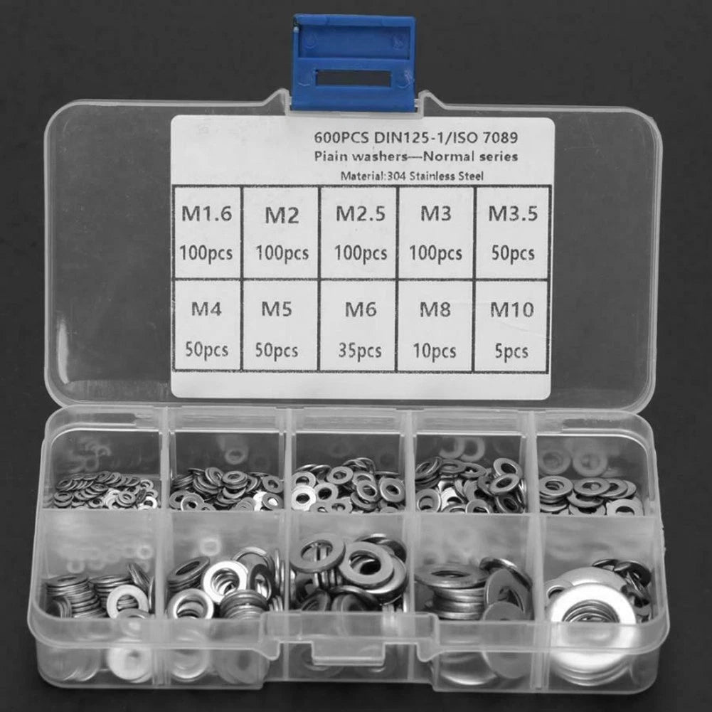 Flat Washers Set of 600 - 304 Stainless Steel Assortment Kit