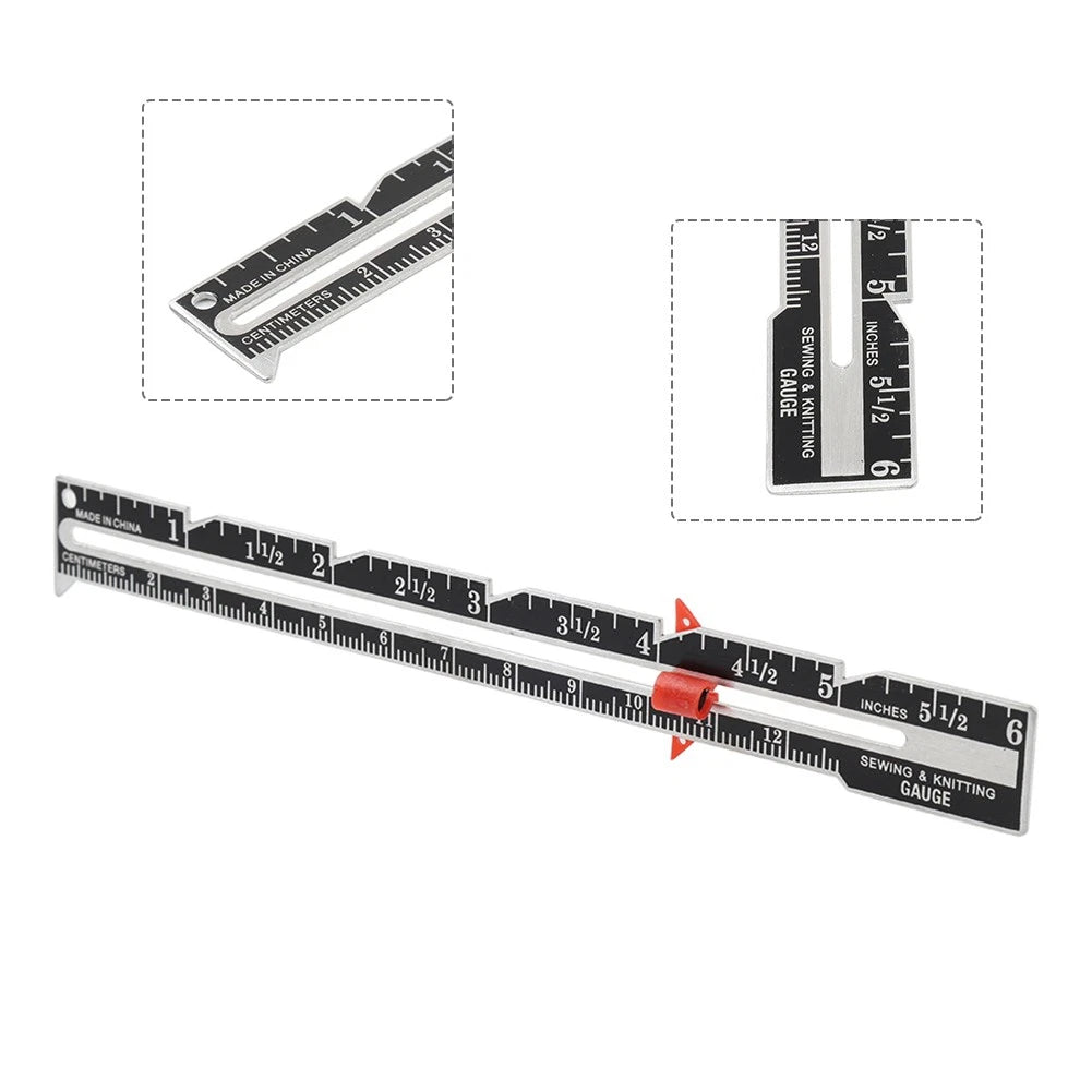 Sewing & Knitting Gauge with Sliding Adjustable Marker for Universal Use